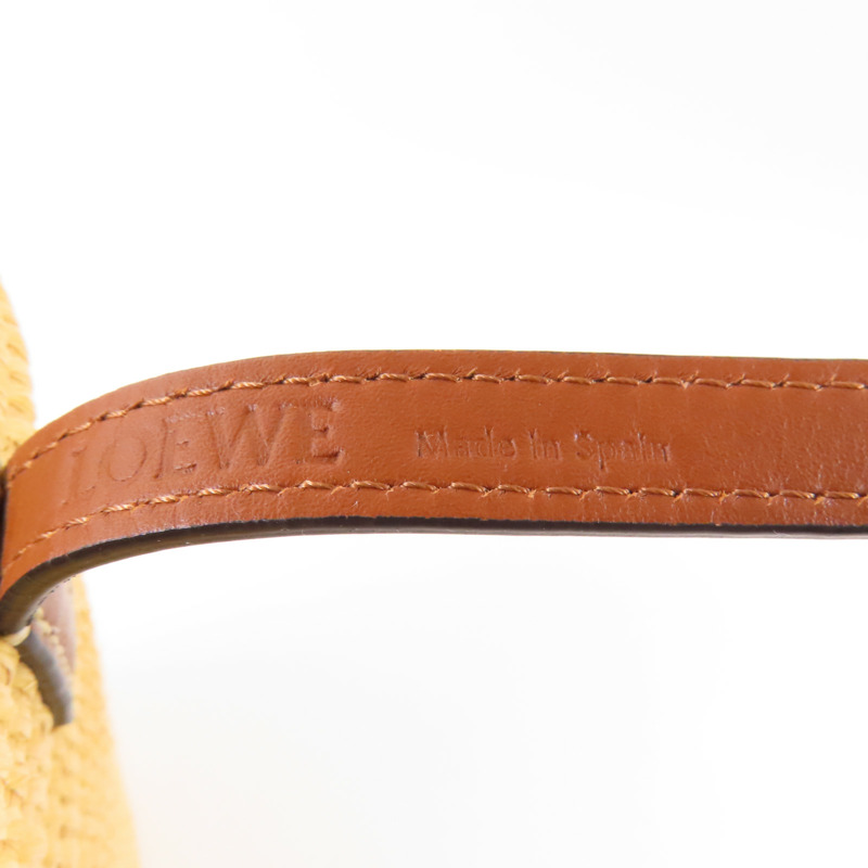 LOEWE 皮革/Straw Square Basket銀扣肩背袋-7