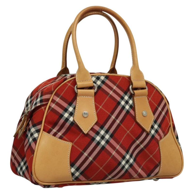 【日本直送】BURBERRY Nova 格紋藍標手提包帆布紅銀色正品 mr1214-0