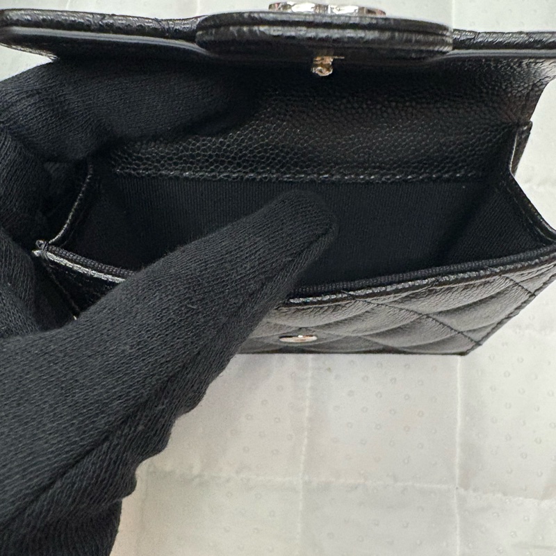 Chanel 三折皮夾 荔枝銀-11