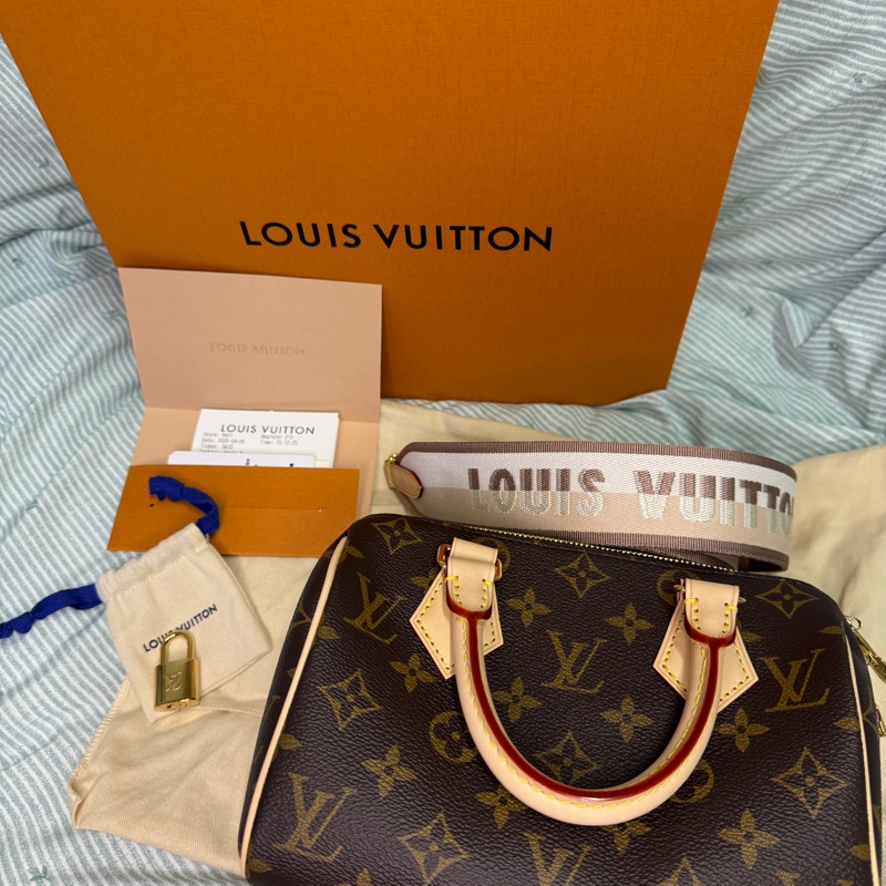 LOUIS VUITTON 全新全配Speedy 20奶茶色背帶-5