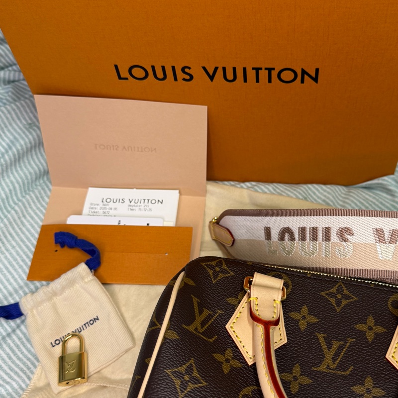 LOUIS VUITTON 全新全配Speedy 20奶茶色背帶-15