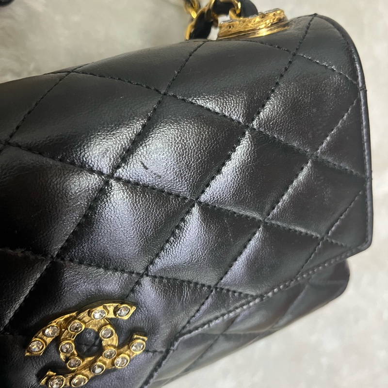 Chanel Vintage #鑽扣黑金 鏈條包 肩背包/斜背包-44