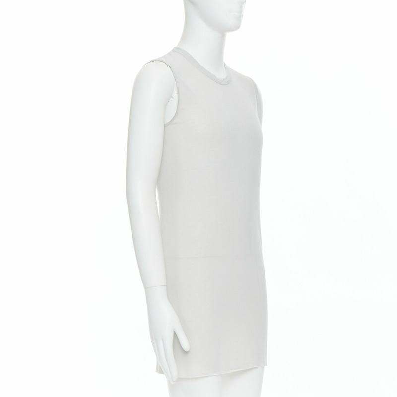 RICK OWENS 2021 Phlegethon Oyster light grey raw edge cut long tank S-2