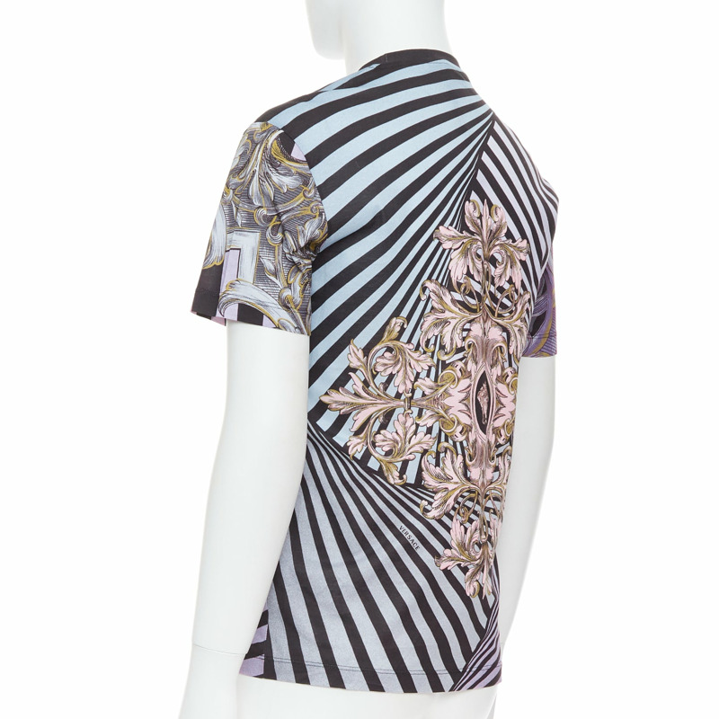 VERSACE purple pink baroque medusa swirl print cotton crew tshirt XS-5