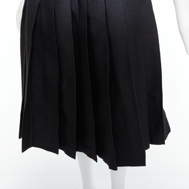 PRADA 2007 black gradient fused silk wool box pleat waist midi skirt IT38 XS-6