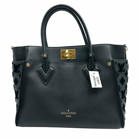 【美收精品】LOUIS VUITTON LV 黑色牛皮兩側拼絲絨金轉釦手提兩用包 A-887【隔月月中將轉賣至日本 上架期限30天】