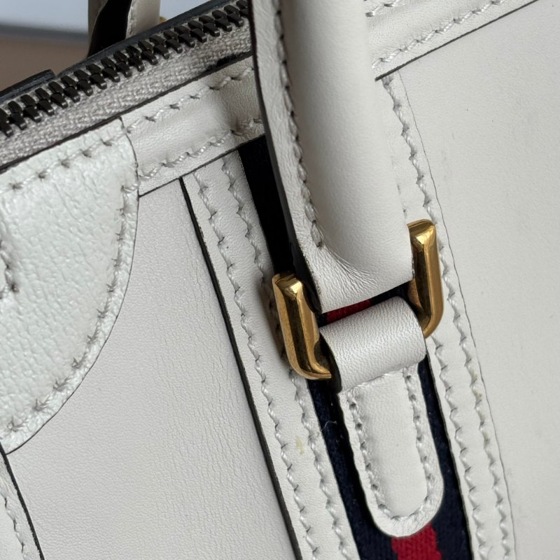 ::GUCCI:: 715771白色牛皮金色雙G LOGO紅藍織布波士頓手提兩用包 斜背包-15