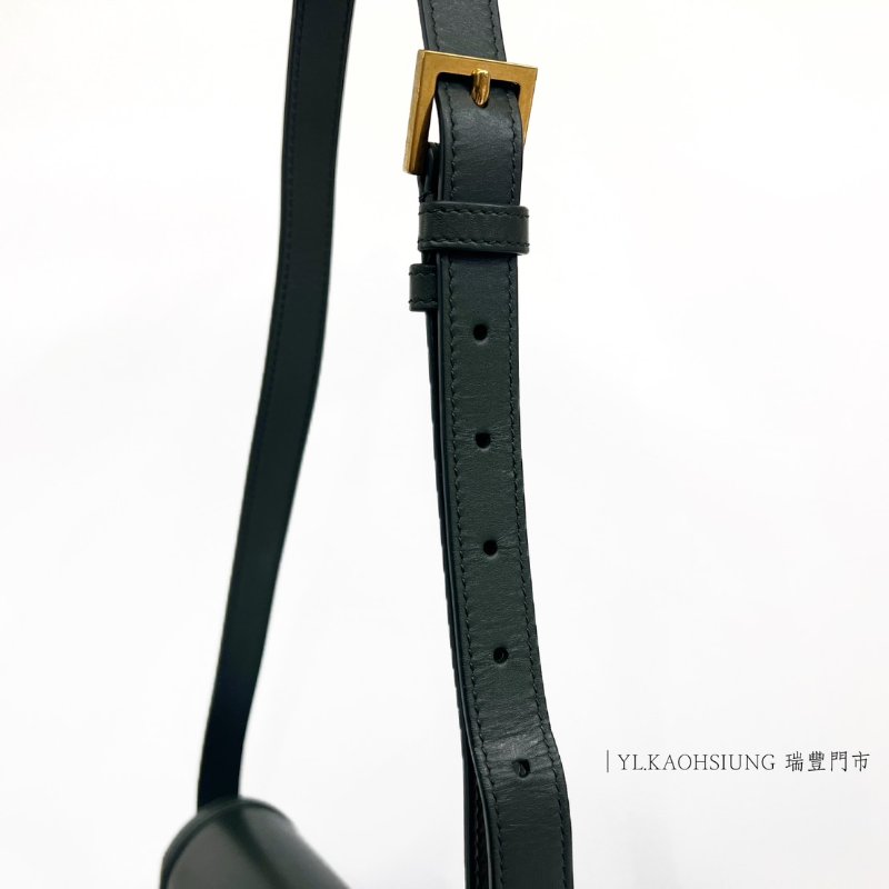 ❣YSL 黑綠滑面牛皮霧金釦下蓋方形單肩包中號-11