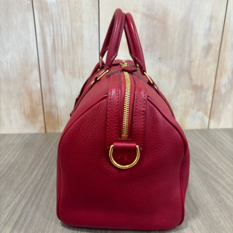 LV M93461 櫻桃 紅 聯名 全皮 手提包 肩背包 SPEEDY 30 波士頓包 斜背包-5