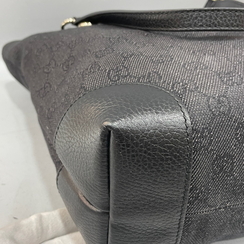 Gucci 353706黑牛皮黑提花布肩背包手提包-5