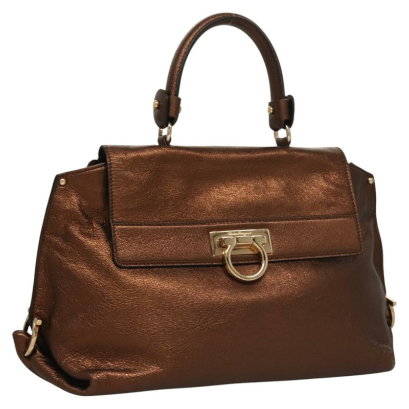 【日本直送】Salvatore Ferragamo Gancini Sofia 手提包 皮革 2 款 古銅色 金色 正品 BA907-0