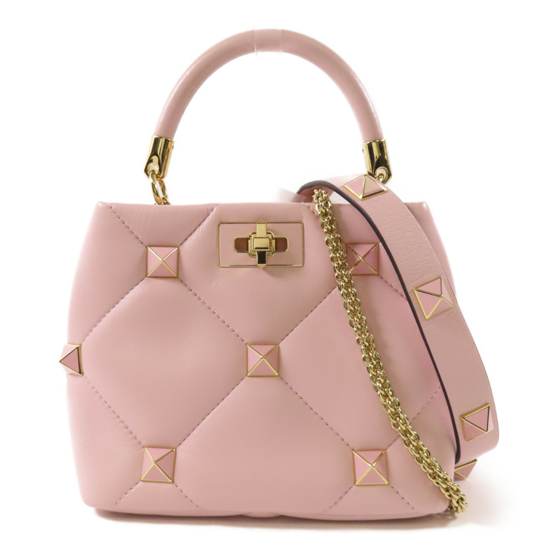 Valentino 牛皮皮革Roman Stud 2 Way Bag金扣鏈帶手挽肩背兩用袋-0