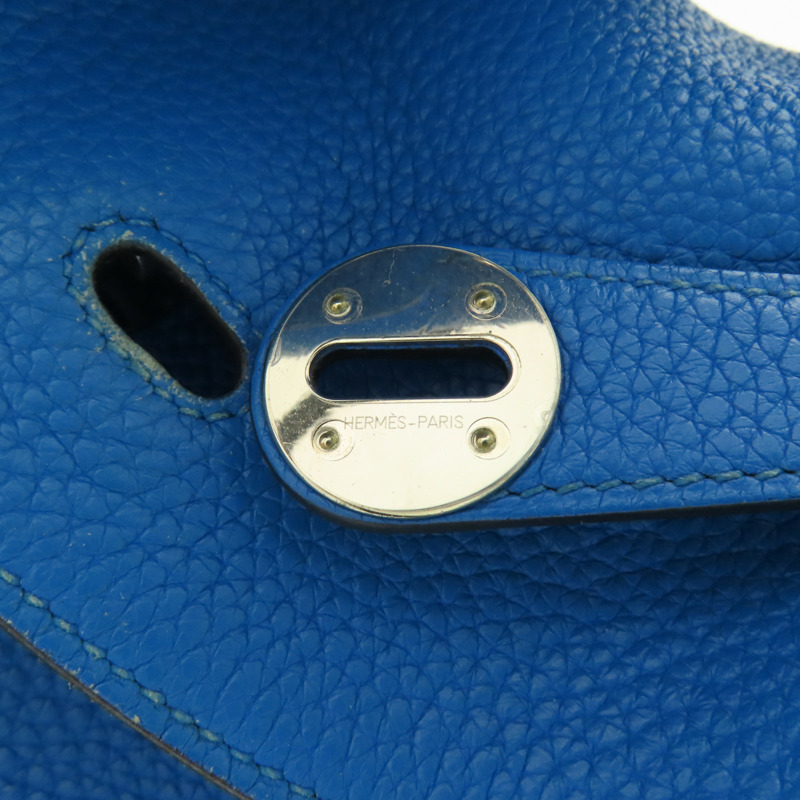 HERMES Clemence皮革Lindy 30銀扣手挽肩背兩用袋B3 Blue Zanzibar-9