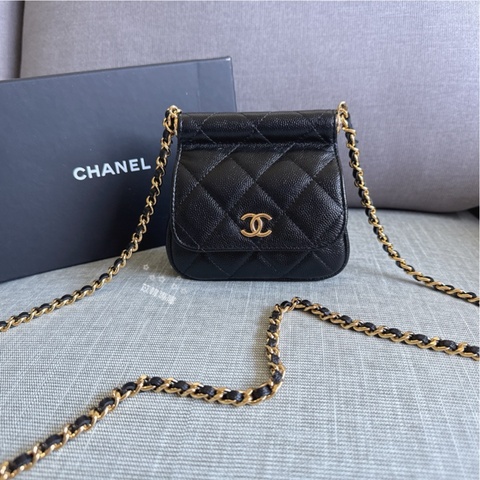 CHANEL 荔枝牛皮黑金小元寶/貝殼包