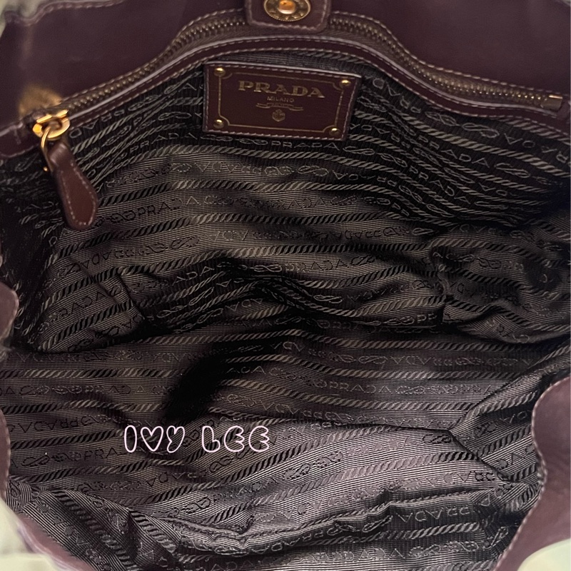 PRADA Tessuto 綠色 咖啡色皮革 尼龍 肩背包 二手精品-4