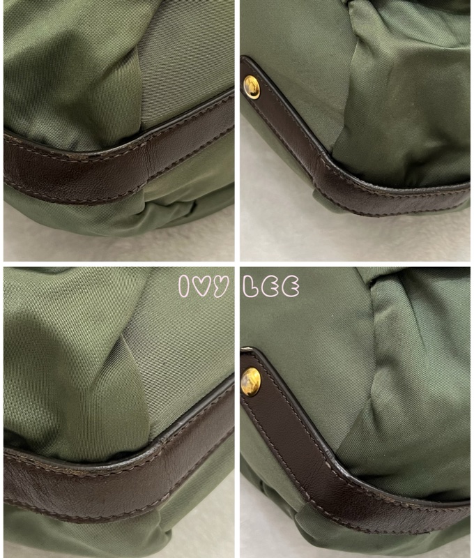 PRADA Tessuto 綠色 咖啡色皮革 尼龍 肩背包 二手精品-10