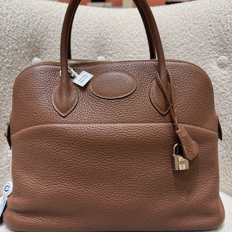 HERMES 愛馬仕 Bolide 35保齡球包Clemence 栗子色 框O