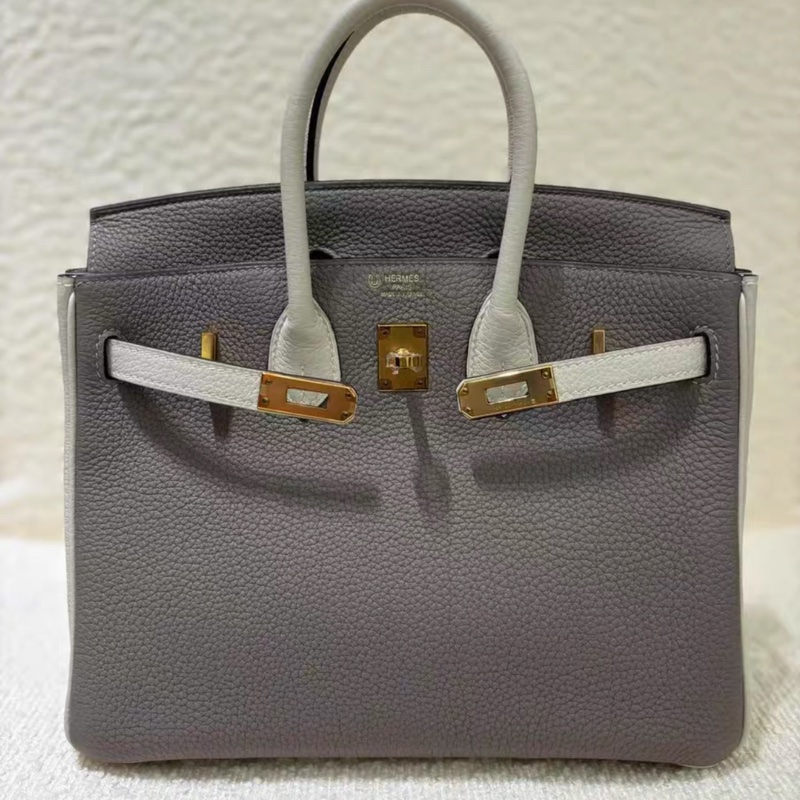 💓🎠 Hermes Birkin 25銀河灰拼奶昔白 togo皮 so馬蹄印 金扣-0