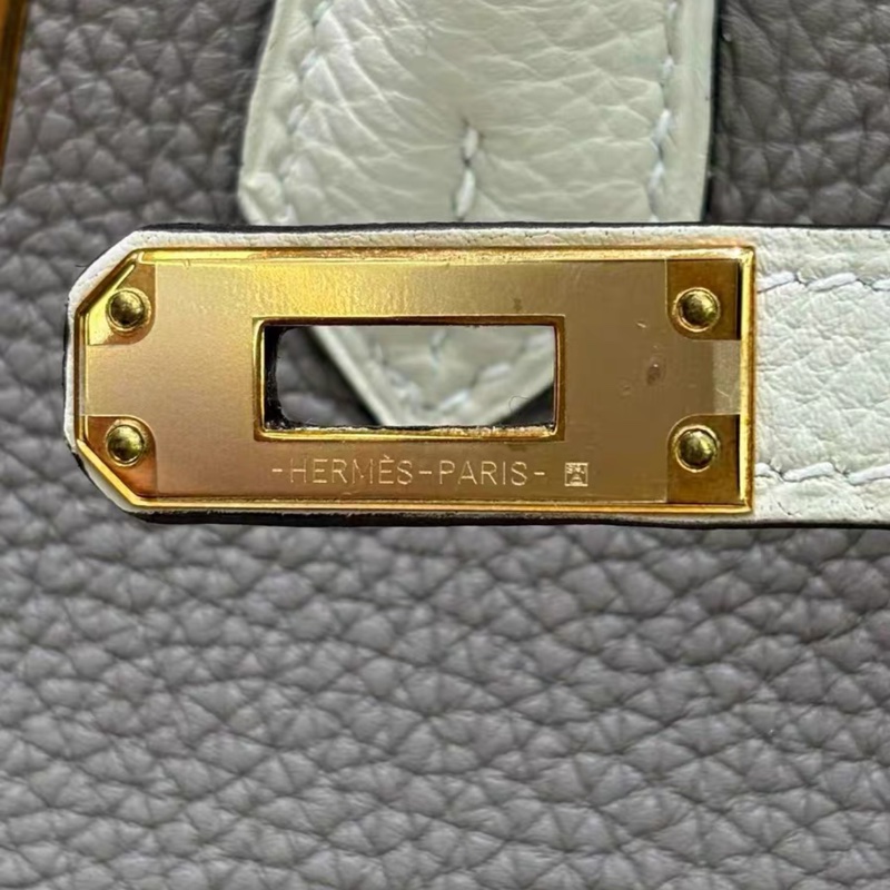 💓🎠 Hermes Birkin 25銀河灰拼奶昔白 togo皮 so馬蹄印 金扣-5
