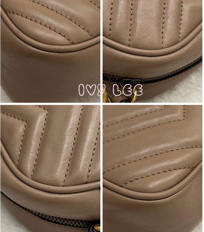 GUCCI 古馳 藕粉色 膚色 牛皮 GG Marmont 肩背包 斜背包 相機包 447632 二手精品-16