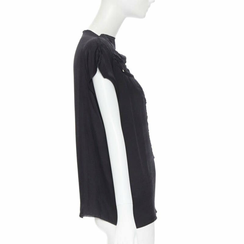 LANVIN Elbaz 2009 black silk lurex gold cut out design cap sleeve top FR36 XS-2