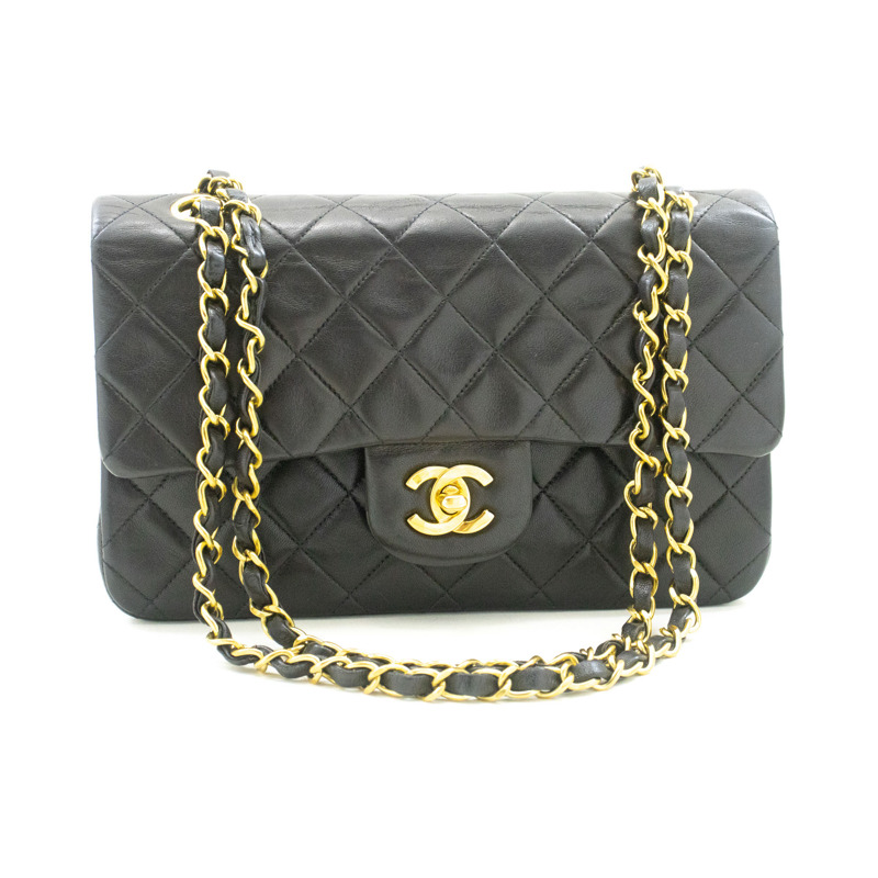 【日本直送】CHANEL 經典雙翻蓋 9 吋鏈條單肩包 黑色小羊皮-1