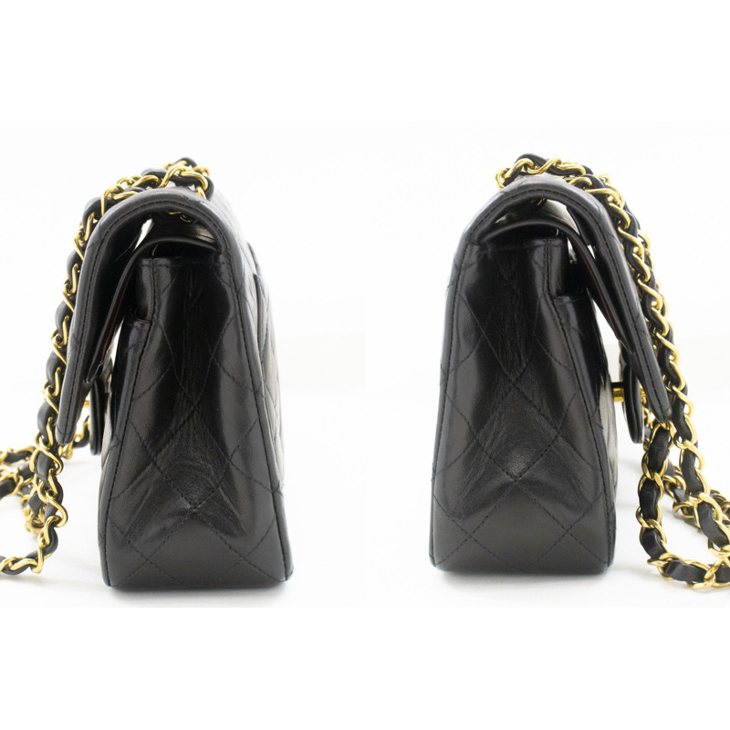 【日本直送】CHANEL 經典雙翻蓋 9 吋鏈條單肩包 黑色小羊皮-4