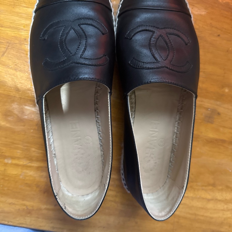CHANEL 黑色 草編鞋 鉛筆鞋 37-7