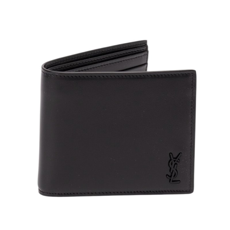 【YSL】SAINT LAURENT Tiny Monogram Bifold 啞光皮革 卡夾 皮夾 短夾 全黑色 607727-0