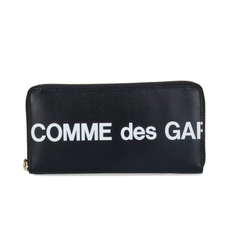 【Comme Des Garcons CDG】Huge Logo 皮革 拉鍊 皮夾 卡夾 零錢包 長夾 黑色-0
