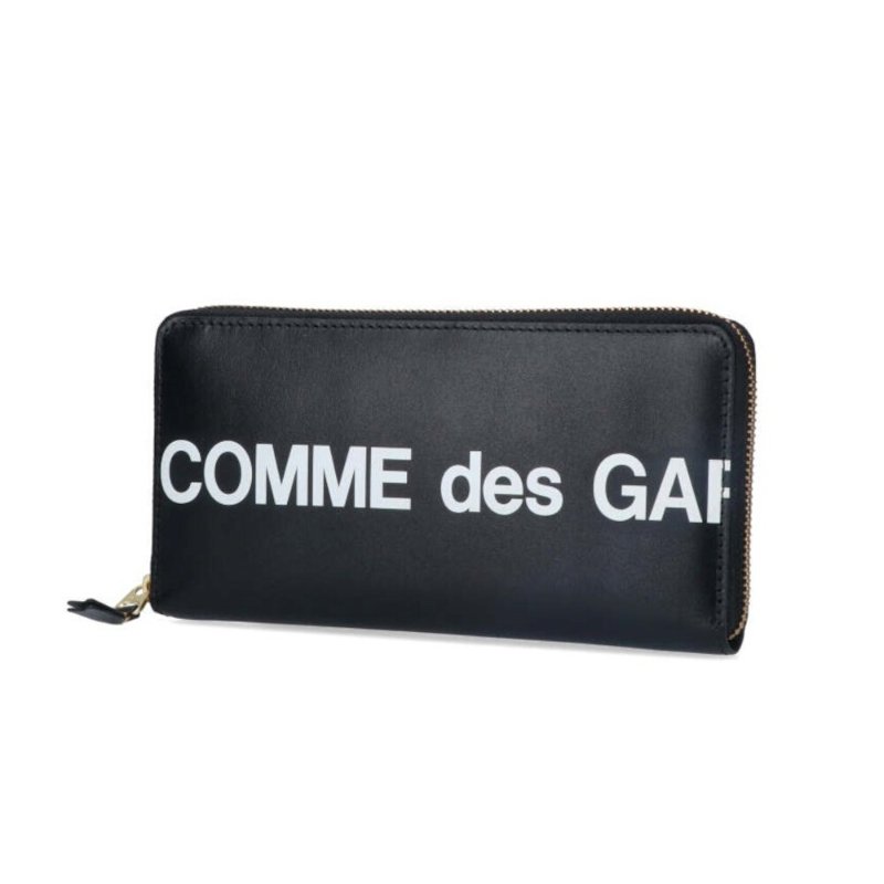 【Comme Des Garcons CDG】Huge Logo 皮革 拉鍊 皮夾 卡夾 零錢包 長夾 黑色-1