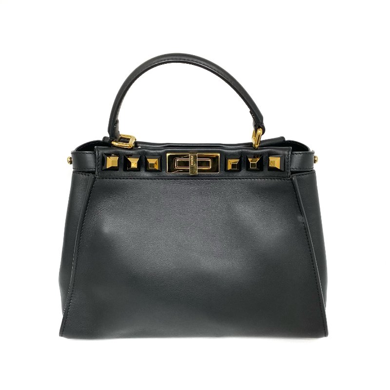 △Fendi芬迪 Peekaboo Black Calfskin Studs Handbag 8BN290 黑色小牛皮鉚釘手袋 8BN290 -257006510-1