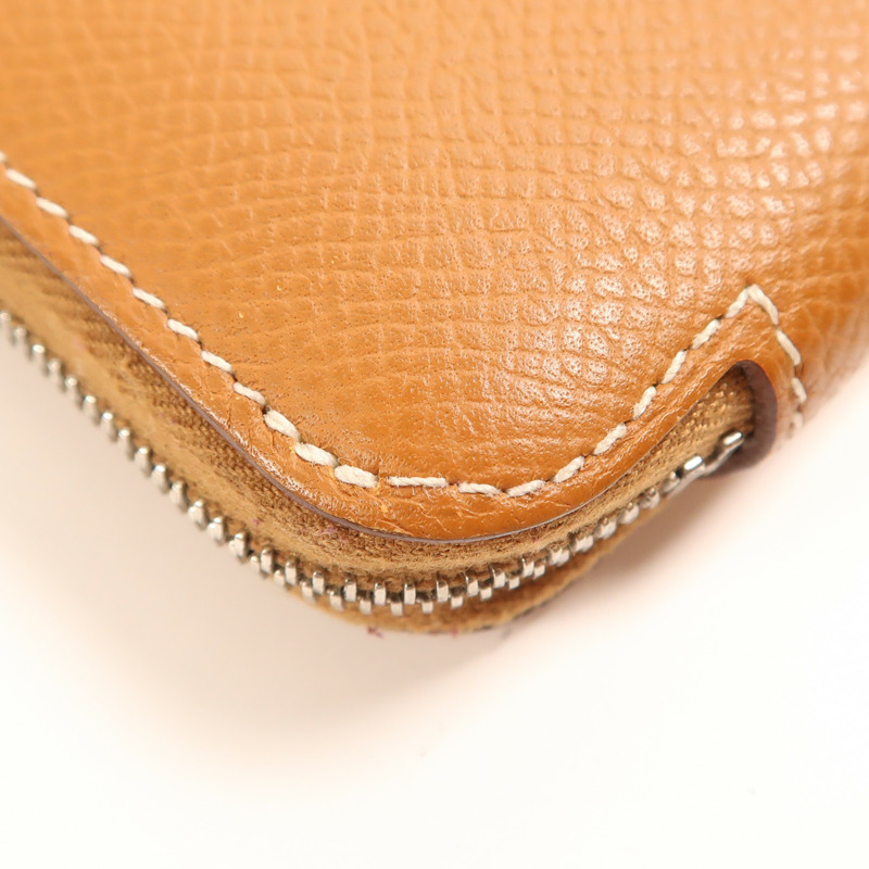 HERMES Epsom皮革Silk In Compact銀扣錢包Gold-10