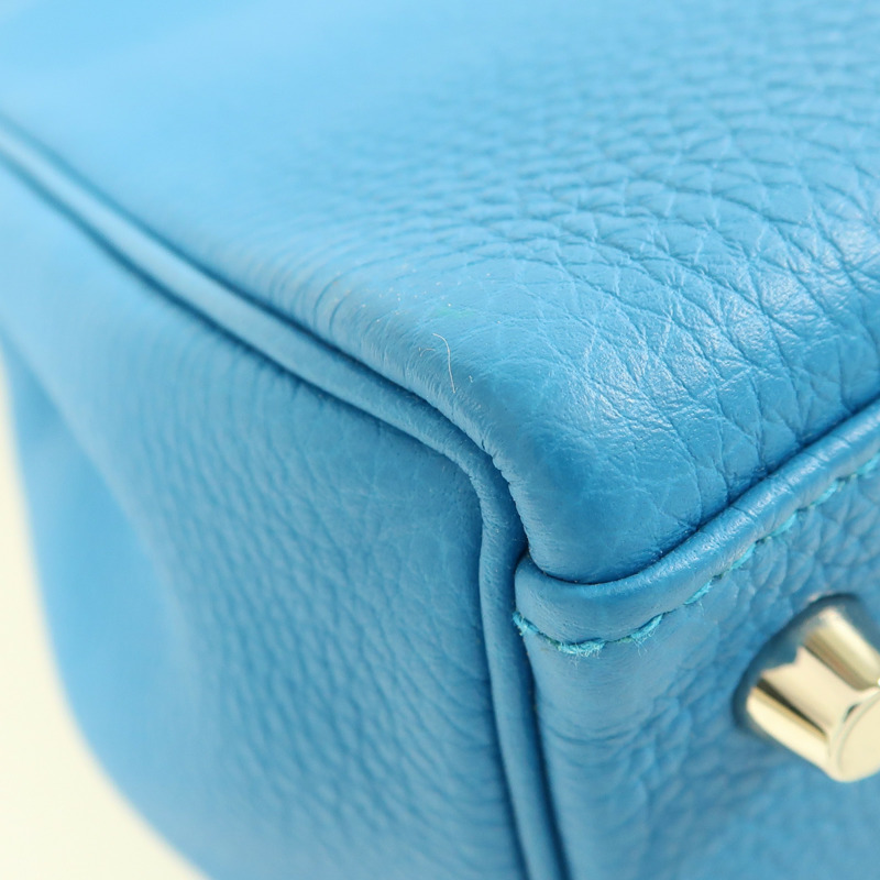 HERMES Clemence皮革Kelly 32銀扣手挽肩背兩用袋Bleu Zanzibar藍色-8