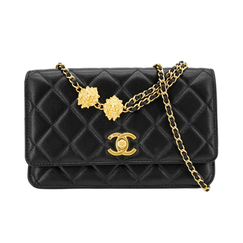 Chanel 展示品 菱格羊皮獅頭裝飾金鍊帶WOC斜背包(AP3424-黑)-0