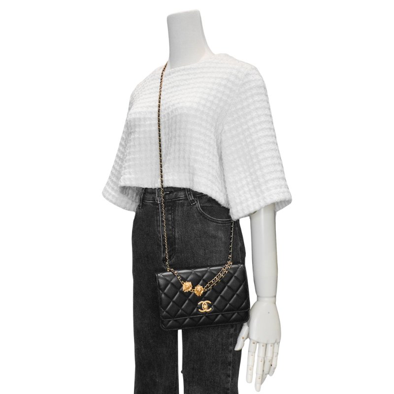 Chanel 展示品 菱格羊皮獅頭裝飾金鍊帶WOC斜背包(AP3424-黑)-5