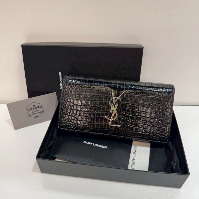 YSL 鱷魚壓紋 翻蓋長夾/皮夾 85成新-0