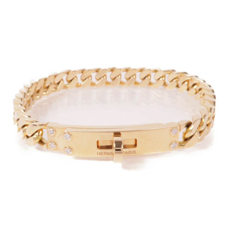 HERMES 18K玫瑰金/鑽石Kelly Gourmette Diamond Bracelet手鏈-0
