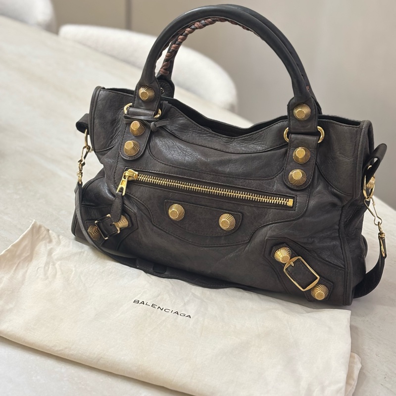 BALENCIAGA金釦深灰色機車包-7