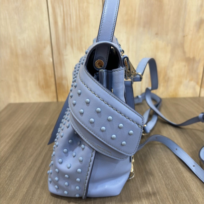 TODS WAVE MINI 水 藍 全皮 豆豆 手提包 肩背包 斜背包 後背包 palm-5