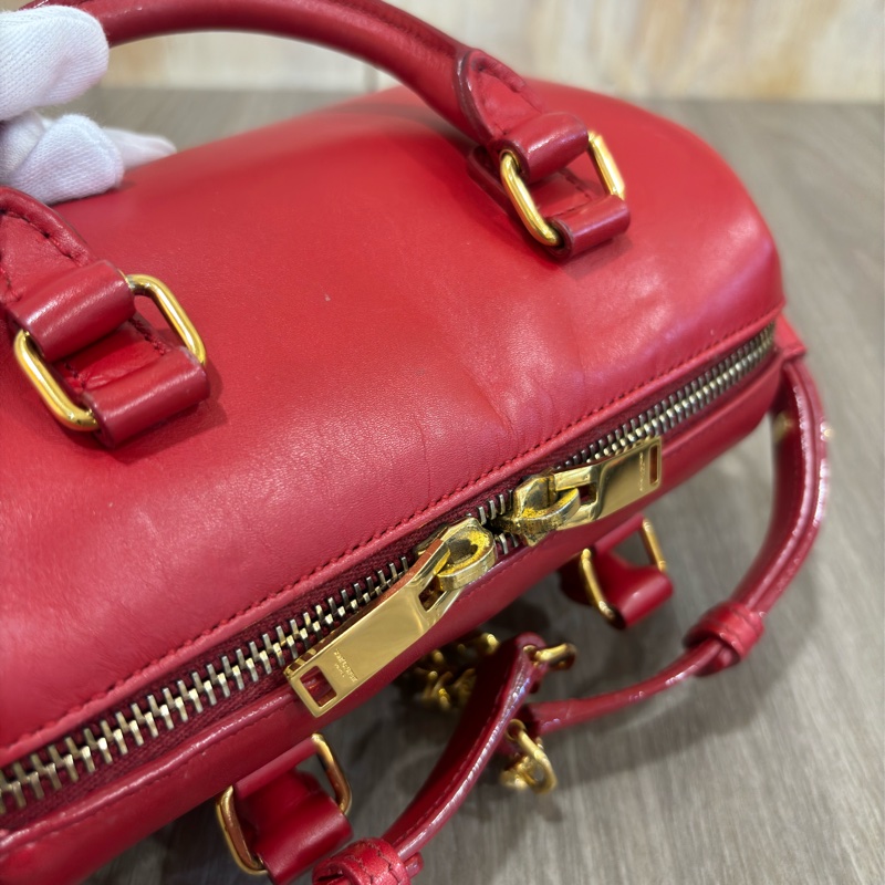 YSL 355393 櫻桃 紅 色 全皮 MINI 18 SPEEDY 波士頓包 手提包 斜背包 兩用包 肩背包-13