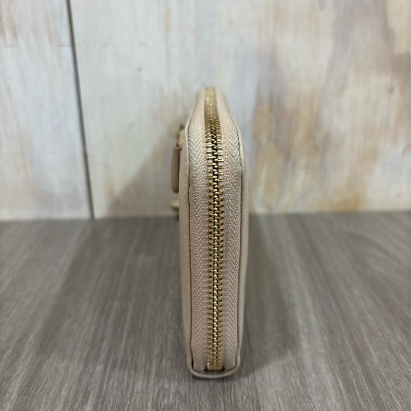 Salvatore Ferragamo 粉膚色 全皮 蝴蝶結 拉鍊 零錢 發財 長夾 皮夾 錢包-2