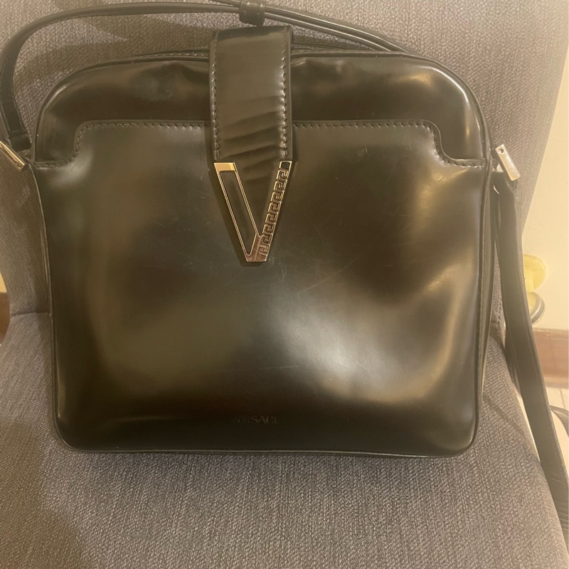 Versace全牛皮男士#肩背包#郵差包#二手專櫃正品 義大利製-5