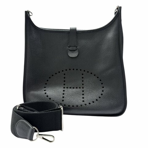 HERMES 黑色 牛皮 🆀刻 Evelyne GM
