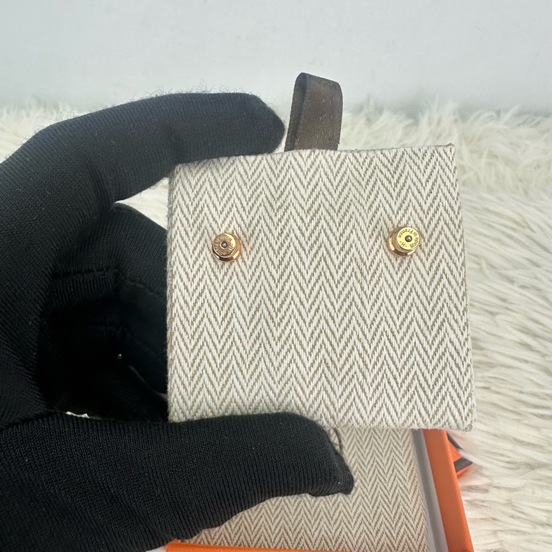 HERMES Mini Pop H 白色玫瑰金耳環-3