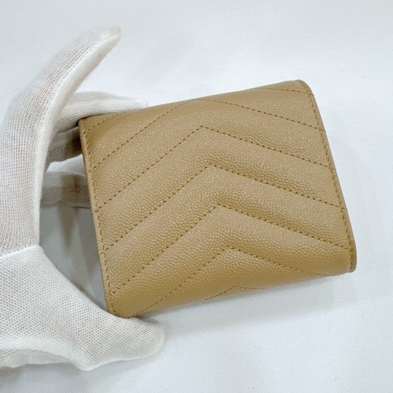 莉亞精品♡YSL 592061 奶茶三折短夾 近新閒置品-5
