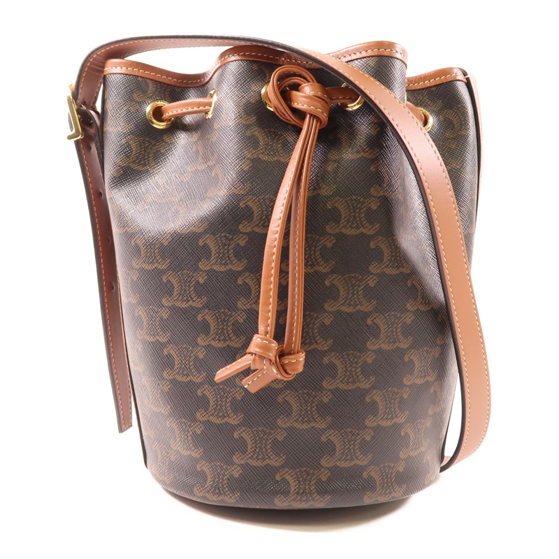 CELINE 塗層帆布Triomphe Drawstring Small Bucket金扣肩背袋-0