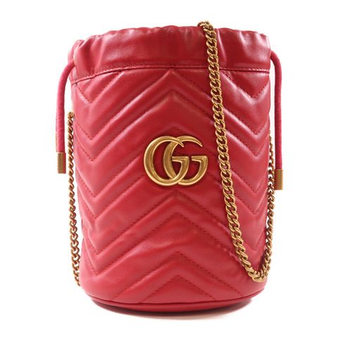GUCCI 牛皮皮革GG Marmont Mini Bucket金扣鏈帶肩背袋