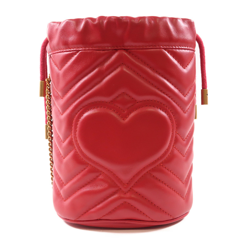 GUCCI 牛皮皮革GG Marmont Mini Bucket金扣鏈帶肩背袋-1