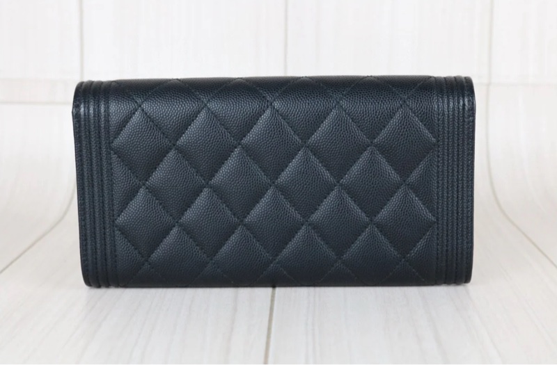 「JL精品代購」98新Chanel boy 長夾 黑金-1